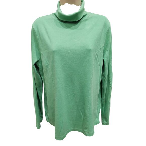 Coldwater creek sz L soft stretch long sleeve turtle neck layering winter green+ - Picture 1 of 7